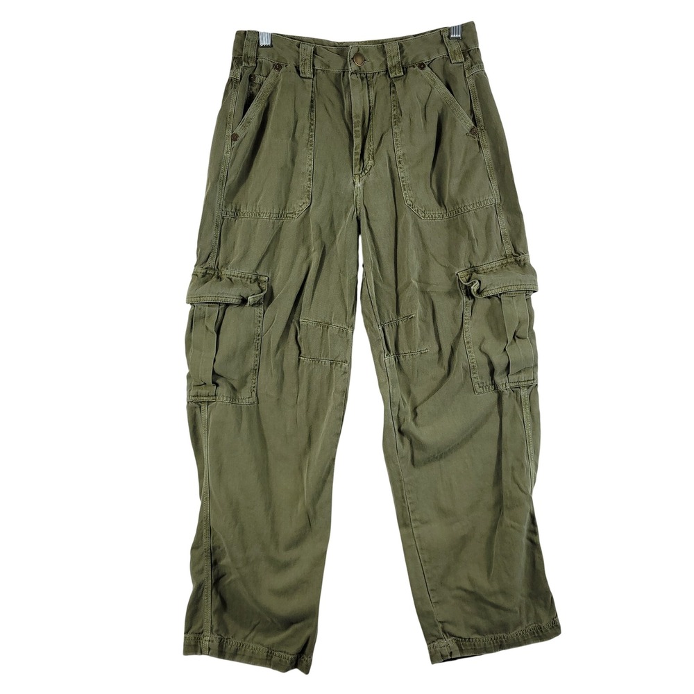 Billabong Cargo Pants Women 25 Green High Rise Straight Leg Utility Trousers